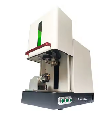 A laser marking machine designed for jewelry, capable of marking and cutting names on items such as necklaces and rings, specifically for materials like brass, gold, and silver.