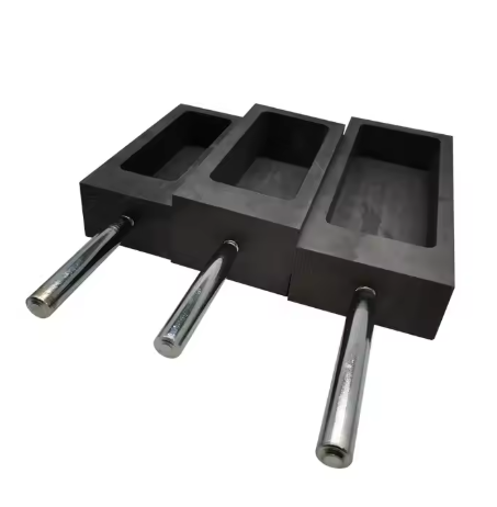 Jewelry crafting graphite ingot mold featuring a handle for the purpose of metal melting.