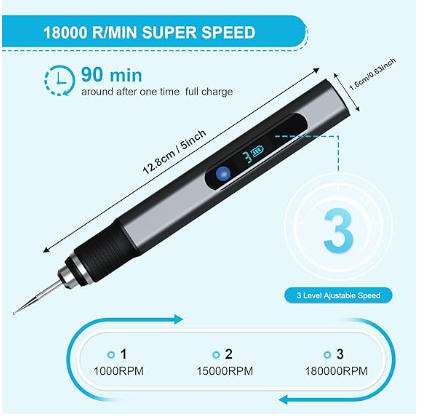 Electric Engraving Pen, Professional Mini Carving Tool, Portable DIY Rotary Engraver for Jewelry, Stone, Wood, Glass, Metal, Plastic, and Resin Models.