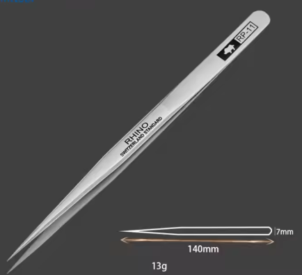 Carbon Steel Anti-Magnetic/Acid RHINO RP-10 RP-11 RP-12 RP-13 RP-14 RP-15 Tweezers Set for Tools in the Electronics and Jewelry Industries.
