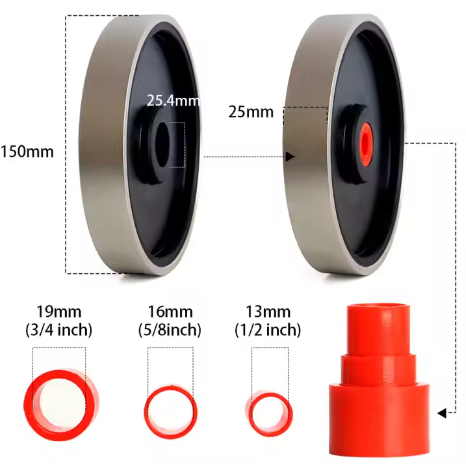 Diamond Lapidary Jewelry Grinding Wheel with a diameter of 6 inches and a width of 1 inch, designed as a CBN wheel for the sharpening of high-speed steel woodturning tools.