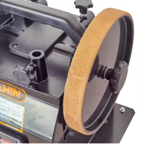 SCM8101 180W Scissors Sharpening Bench Grinder, featuring water cooling, is an electric wet bench grinder designed for DIY projects. It includes a grinding wheel and operates at 50Hz